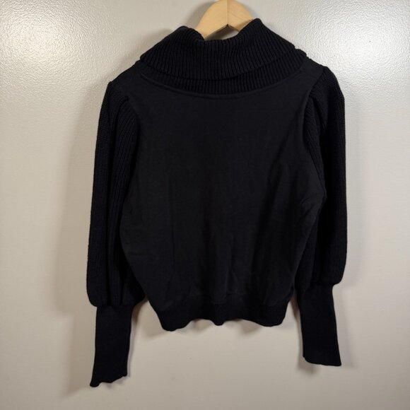 Anthropologie Dolan Cowl Neck Sweater Size Large Black Pullover Puff Sleeve - Picture 3 of 12